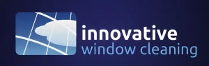 Logo for Innovative Window Cleaning: blue gradient window icon on the left and the words ‘innovative’ (white) and ‘window cleaning’ (light blue) on a dark background